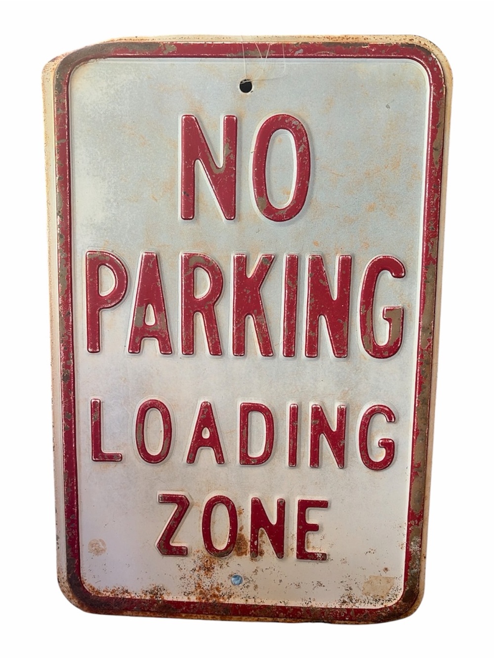 Vintage 'No Parking Loading Zone' Metal Sign - Red & White